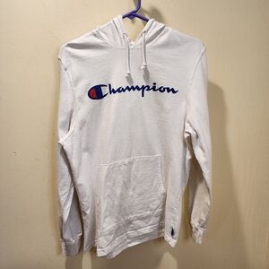 CHAMPION hooded script logo white size M